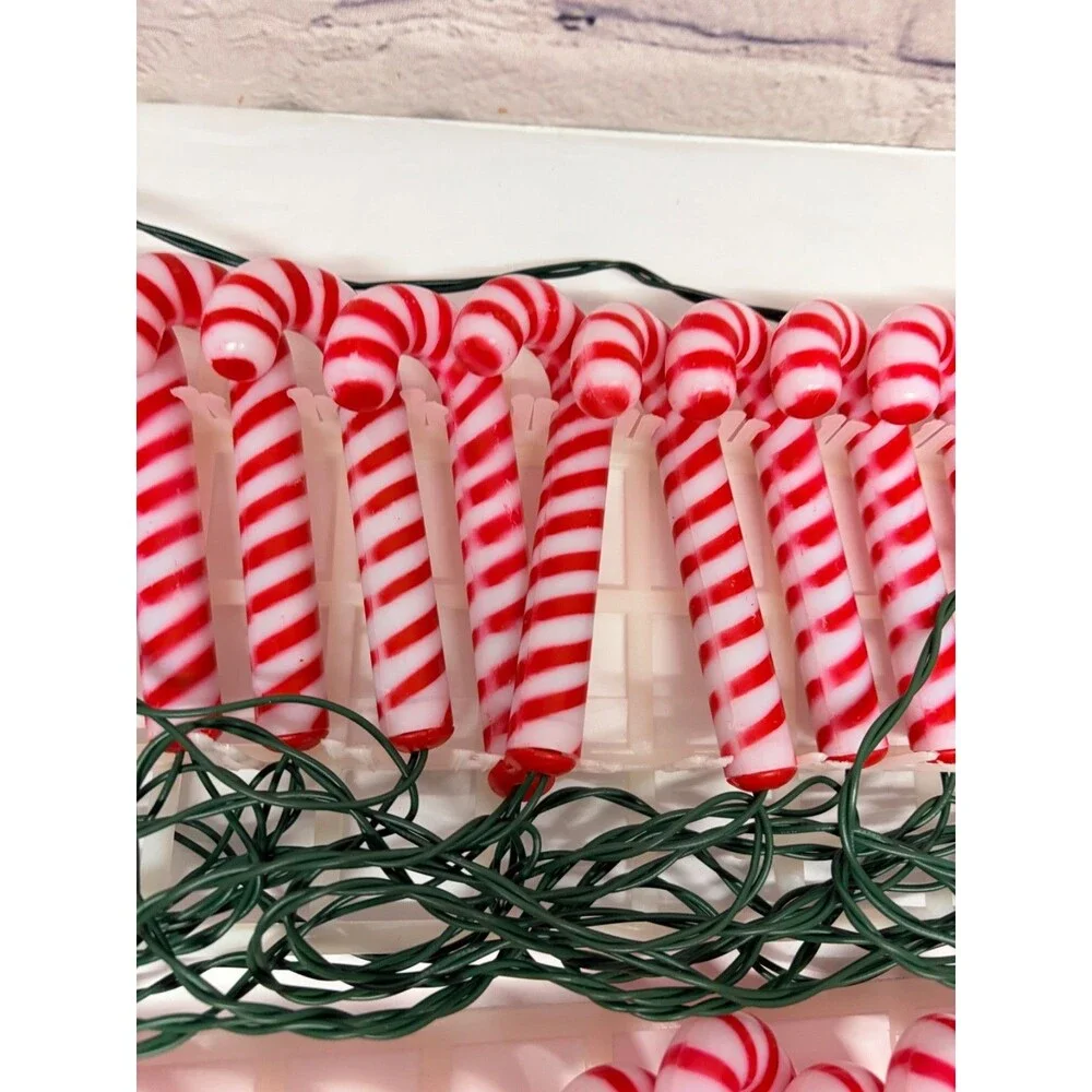 Vtg GE Merry Midget Blow Mold Candy Cane String Light Set 2 Sets Christmas Light